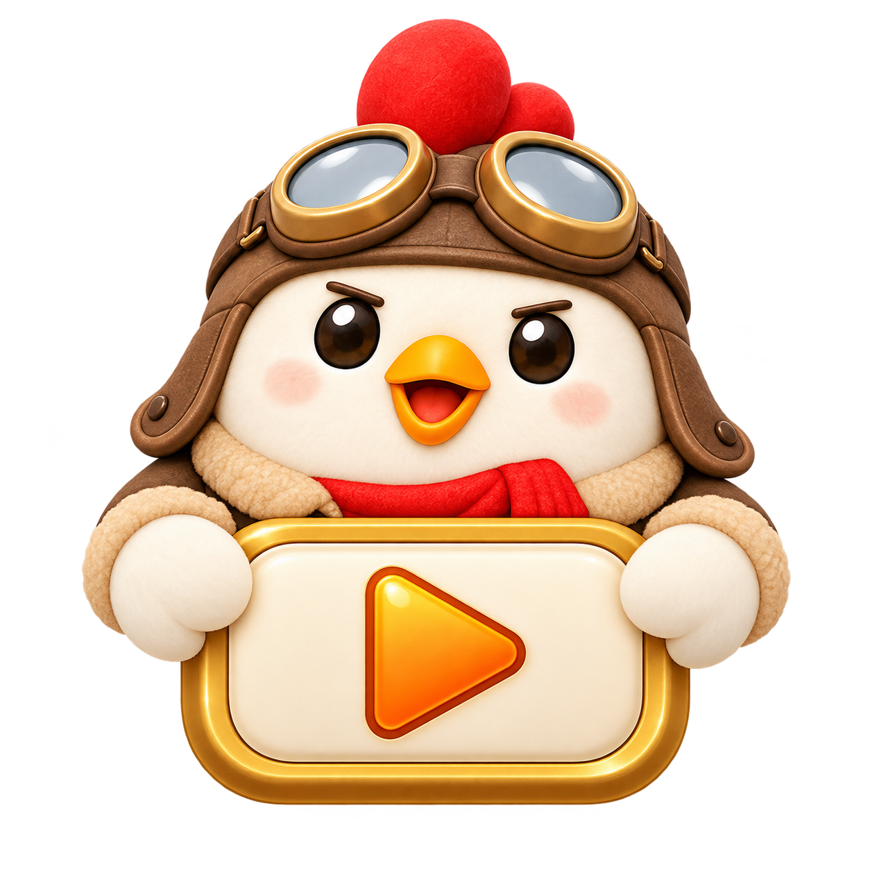Captain Cluck holding a golden play button